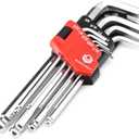 MAXPOWER 9PCS Long Arm Ball End Hex Key Wrench Set, Industrial Grade Allen Wrenches, Made with Heat-Treated CR-V Steel, Chrome Finish, Includes Hinged Case, SAE Size 1/16 Inch - 3/8 Inch
