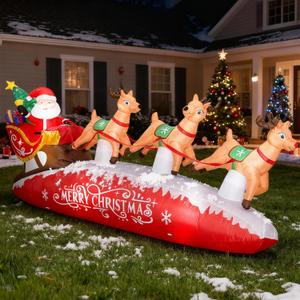 ZPISF 10 FT Santa Sleigh with Reindeer Christmas Inflatables Outdoor Decorations, Christmas Blow Up Yard Decorations for Garden Lawn Xmas Decor (Red)