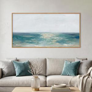Aurlan Large Abstract Blue Coastal Framed Canvas Wall Art Set-40"x20"