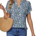 DJT Womens Summer Tops Short Sleeve Shirts Trendy V Neck T-Shirts Top Dressy Casual Work Blouses (Blue, XL)