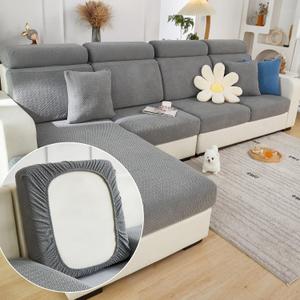 Yoovat Couch Cushion Covers for Sofa Couch Covers Wear-Resistant Universal Sofa Cover Washable Stretch for Sectional Slipcovers (Texture-Gray, Large Single Seat Cover) 32"D x 32"W x 6"H