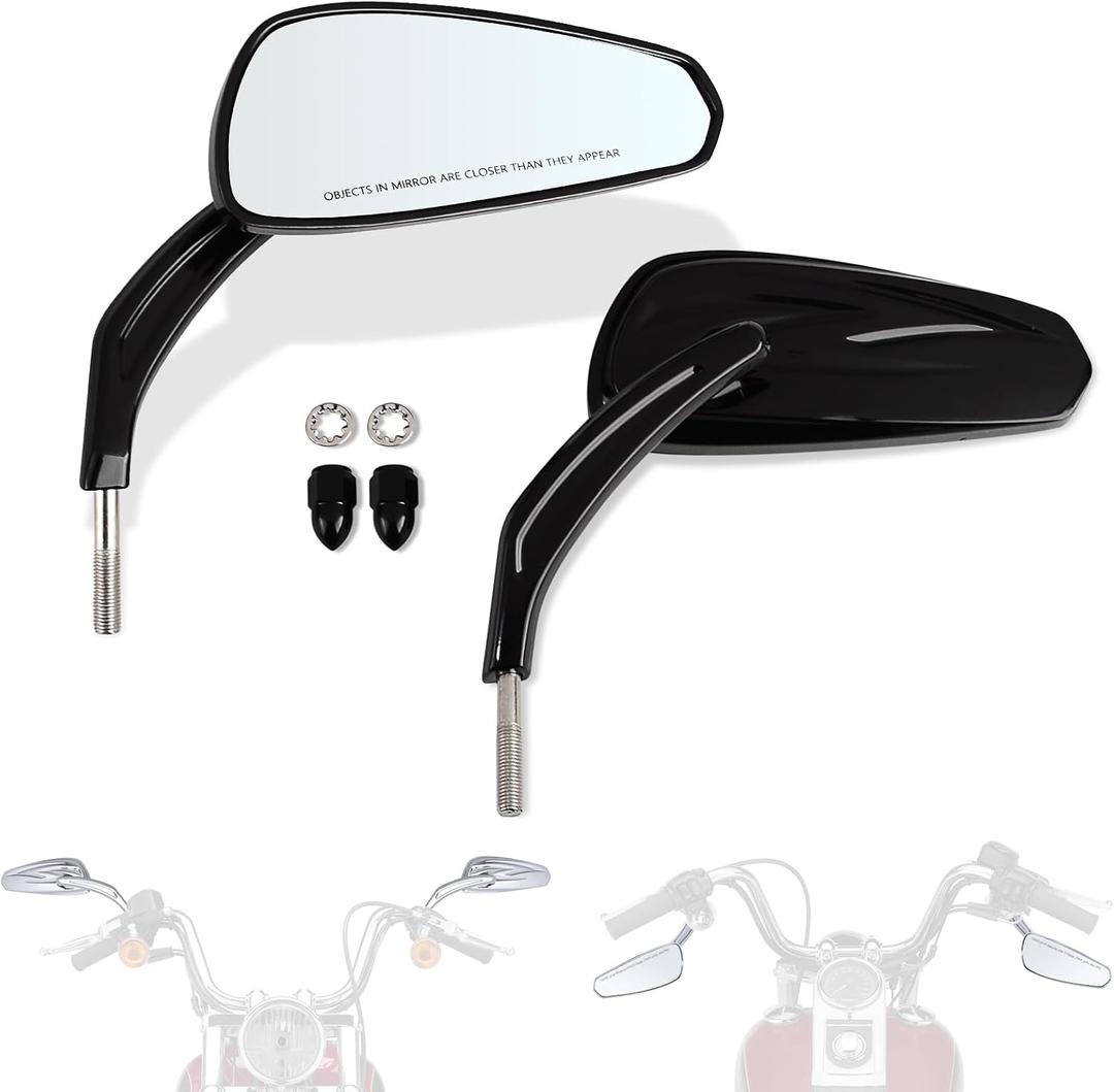 FOVPLUE Handlebar Mount Mirrors, Motorcycle Rearview mirrors for 1982-2025 Harley Models, for CVO Dyna Touring Electra Glide Road Glide Road King Softail Street Glide Sportster 1200 883, Gloss Black