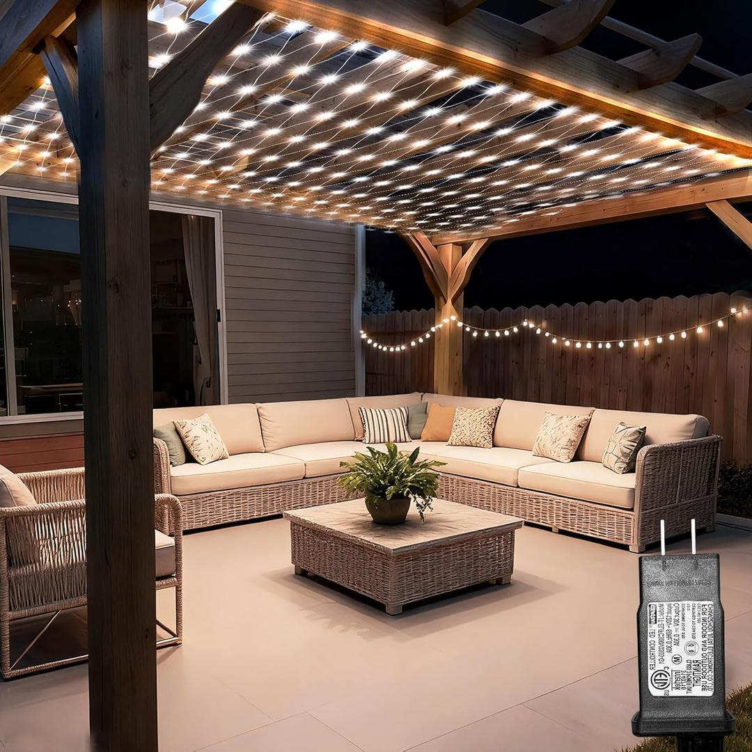 Lovelite 13ft x 13ft Net Lights Outdoor, 400LED Large Gazebo Lights 8 Modes Timer, Waterproof Connectable Christmas Mesh Light Clear Wire for Bushes Patio Pergolas Garden Holiday Party - Cool White