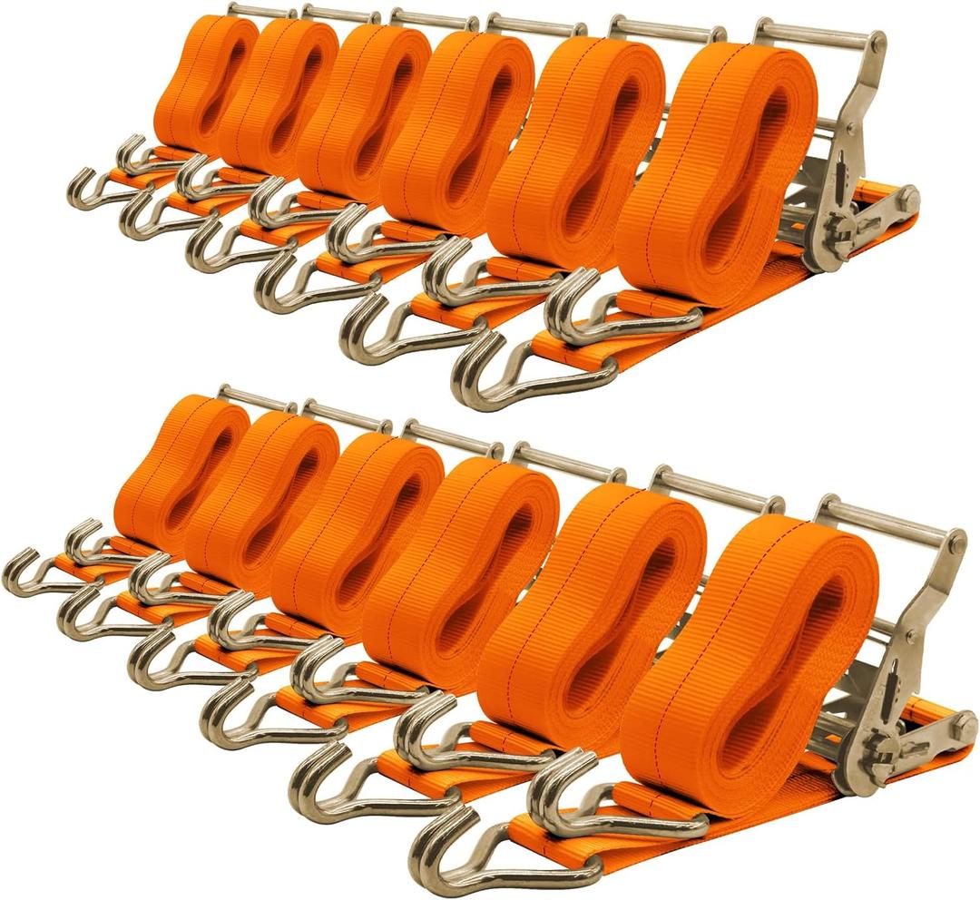 6Pack Ratchet Straps Heavy Duty 2 inch x 27ft Tie Down Straps Ratchet for Truck Straps with 3300lbs Working Load, 10000lbs Break Strength Cargo Straps (Orange)