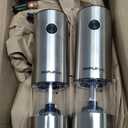 SIMPLETASTE Electric Salt and Pepper Grinder Set with LED Light, Automatic Pepper Mill Shakers with Adjustable Coarseness, One Hand Operation for Kitchen, Dining, Gifting, Silver, Battery Operated