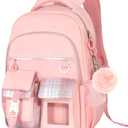 Kawaii Pink Kids Backpack for Girls, Fashion Multiple Pockets Bookbag for Primary Elementary High School for Teen Girls