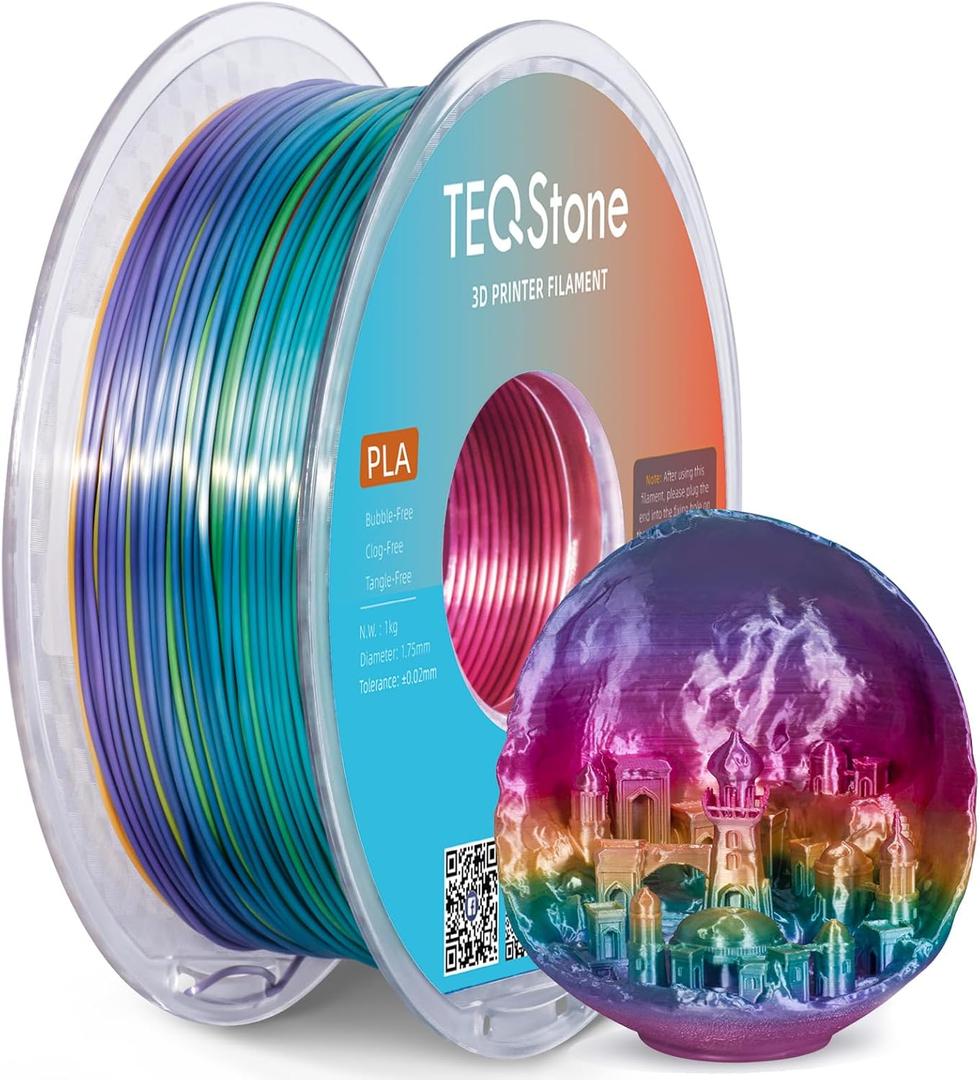 Silk PLA Filament 1.75mm Rainbow 1KG, Shiny High Gloss Finish, Color Changes Per 10-13m, Perfectly Wound, Accuracy +/-0.02mm Multicolor 3D Printer Filament Vacuum Packaging Silk PLA Filament 1.75mm Rainbow 1KG, Shiny High Gloss Finish, Color Changes Per 10-13m, Perfectly Wound, Accuracy +/-0.02mm Multicolor 3D Printer Filament Vacuum Packaging