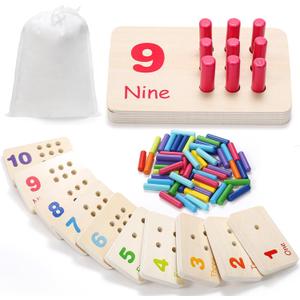 Wooden Counting Peg Board, Kindergarten Math Manipulatives Number Counting Toys, Learning Activities Montessori Educational Toys for 3 4 5 Year Old Kids Boys Girls Gifts