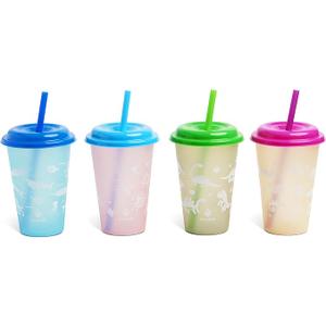 4 Pack Manna Kids Reusable Color Changing Tumbler Set (354 ml 12 oz) NO STRAWS Multicolor