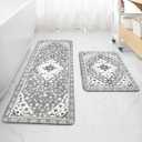 2 Piece Bathroom Rug Set Gray Non-Slip Soft Bathroom Rug Sets Machine Washable Oriental Aesthetic Bath Runner Traditional Tribal Floral Floor Mats for Shower Vanity Door Mat