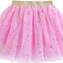 Jastore Girls Layered Rainbow Tutu Skirt Dance Dress Ruffle Tiered Clubwear (US, Age, 2 Years, 6 Years, Star-Pink)