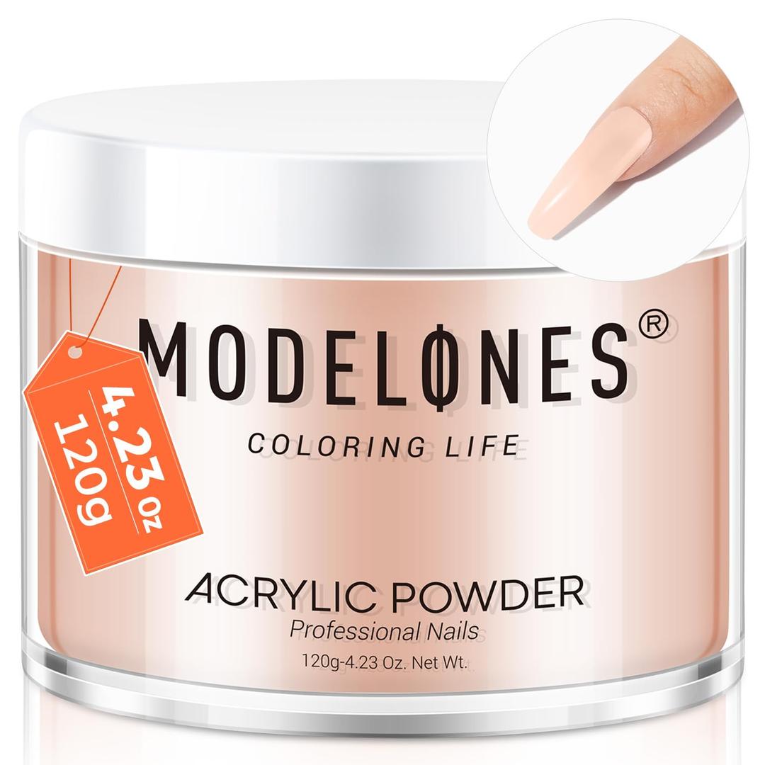Modelones Acrylic Powder, 4.23oz/120g Cover Nude Blush Large Capacity Professional Acrylic Nail Powder Polymer for 3D French Nails Manicure Extensions & Carving