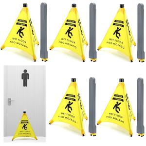 Ceenna 19 1/2 inch Wet Floor Sign Pop-up Safety Cone with Storage Tube Wet Floor Symbol Yellow Warning Sign for Retail, Grocery, Office, Cinema, Restaurant, Mall(6 Pcs)