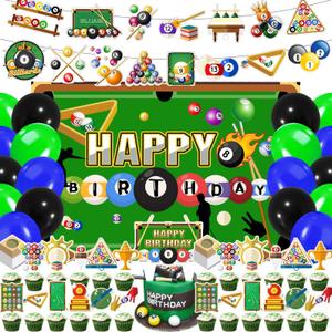 59 Pcs Billiards Birthday Party Supplies, Snooker Ball Sports Themed Party Decoration Pool Billiard Backdrop Balloons Cake Cupcake Topper for Billiards Themed Party Decor