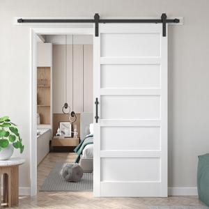 Fredbeck 34x84 inch White Barn Door with 6 FT Sliding Door Hardware Kit Included & Handle,MDF,Solid PVC Surface,DIY Assembly,5-Panel,Fit 31in-32in Opening