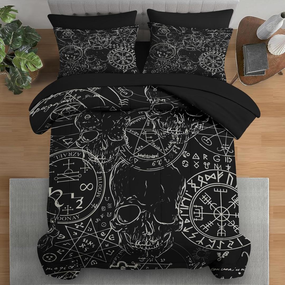Comforter Set Full Size, Pentagram Retro 7 Pcs Bedding for Kids and Adults, Halloween Vintage Bed Sheet Sets with Fitted Sheet 2 Pillowcases & 2 Shams for Bedroom Bed Decor