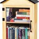 Little Library Box Outdoor, 2-Tier Little Library for Neighborhoods Community School, Weatherproof Solid Wood with Adjustable Shelf & Rust-Proof Hinges, Sharing books, Literature and Newspapers,  16"L x 13"W x 26"H