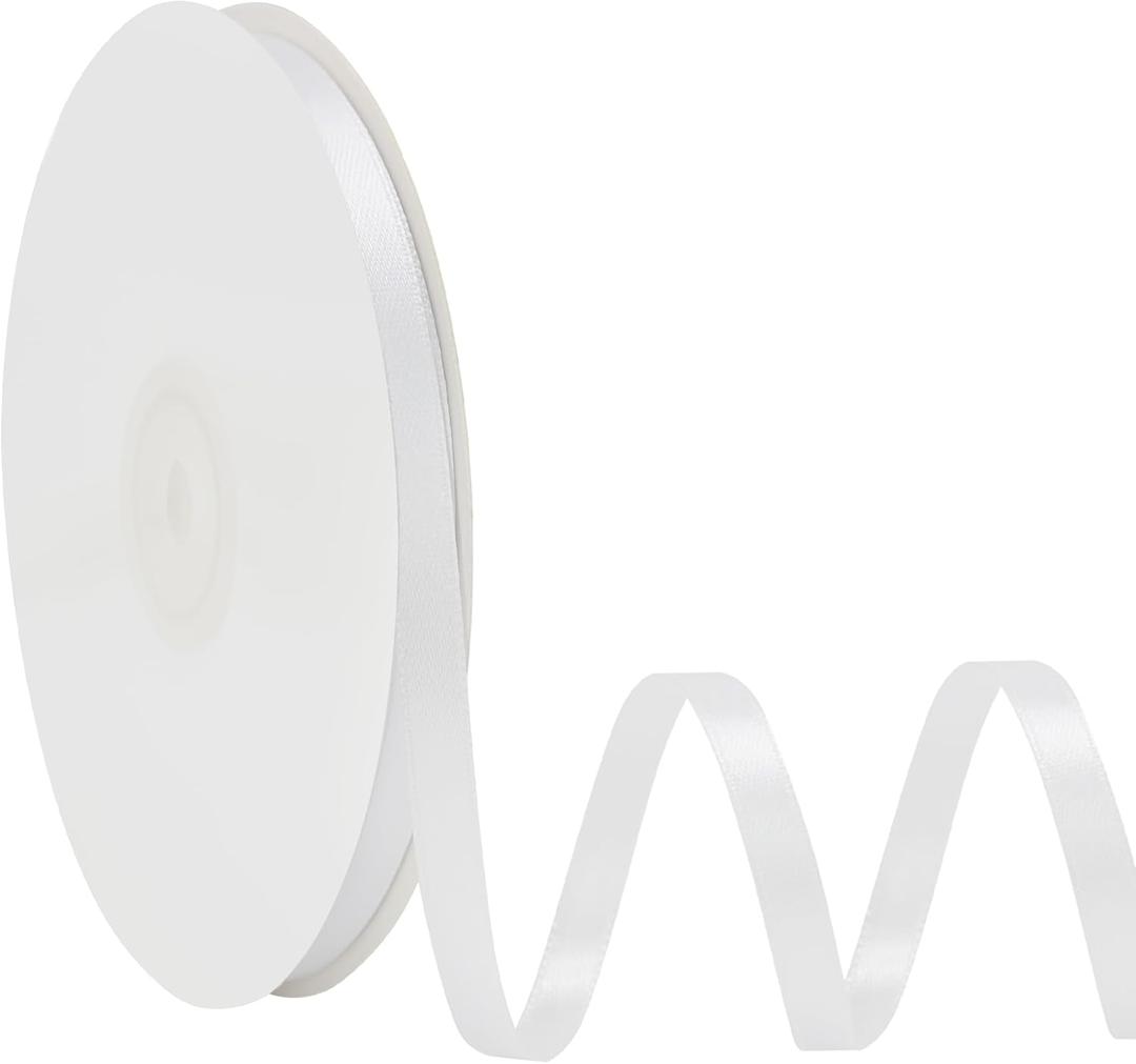 Double Face White Satin Ribbon 1/4 Inch X 50 Yards Polyester White Ribbons for Gift Wrapping Fabric Ribbon for Crafts Flower Bouquet Sewing Arts Wedding Party Decoration