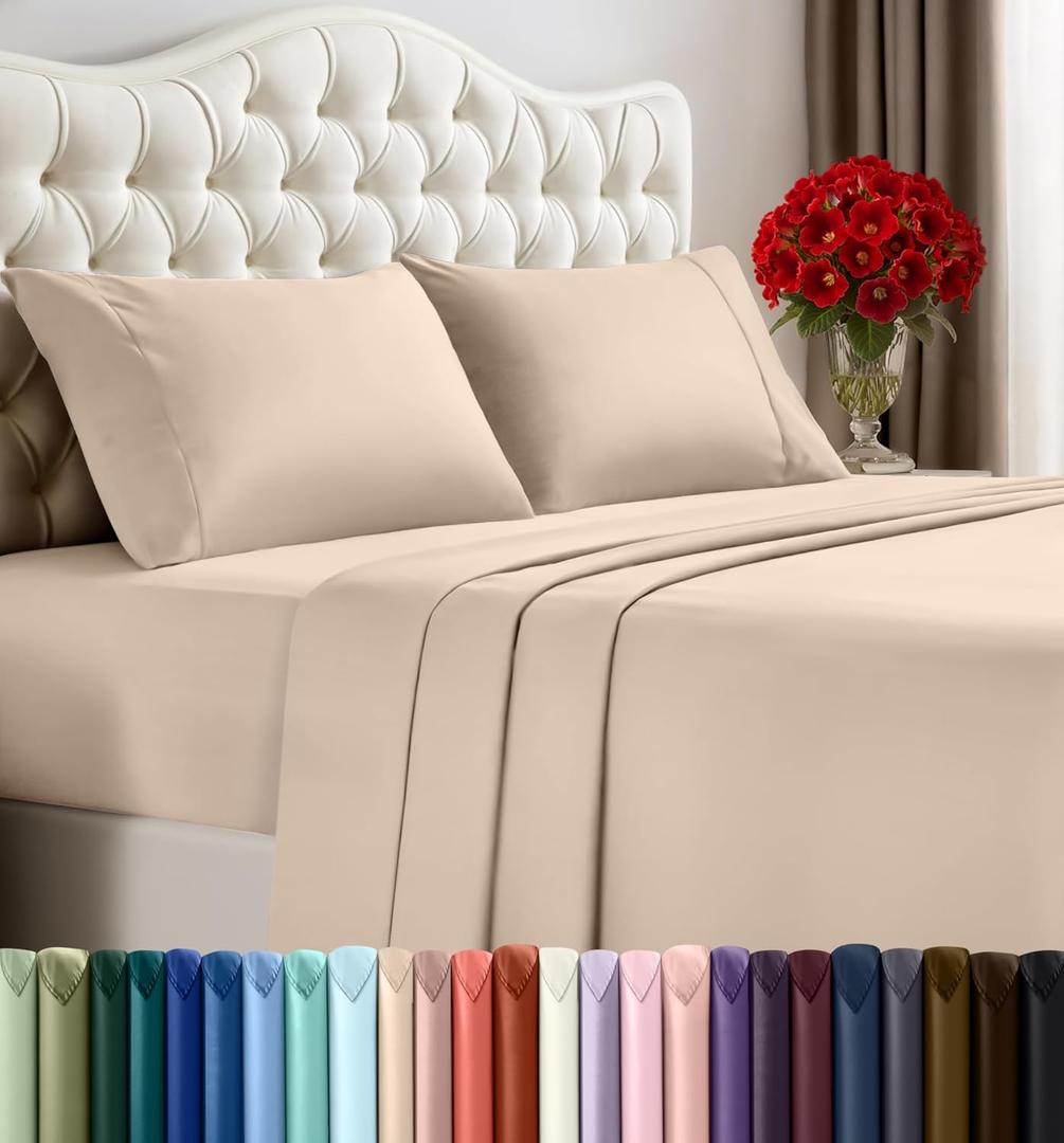 Utopia Bedding King Sheet Set  4 Piece Bed Sheets for King Size Bed, Soft and Breathable Microfiber, Includes 1 Fitted Sheet, 1 Flat Sheet and 2 Pillowcases (Beige)