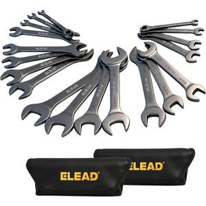 ELEAD 19-Piece Super-Thin Open End Wrench Set, Metric 5.527 mm & SAE 1/4"-1-1/16", CR-V Nickel Plated, 3 mm Thickness Ultra-Slim Wrench Set for Tight Spaces, Durable Roll-Up Pouch for Mechanics