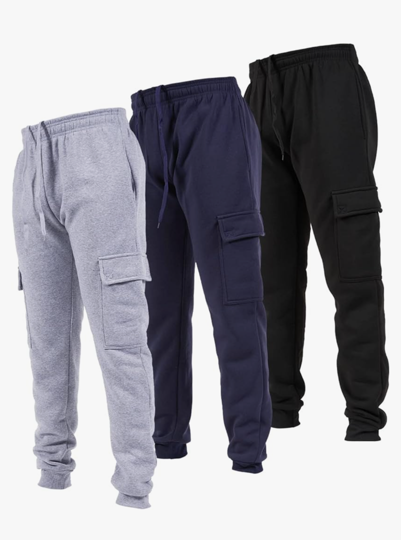 Ultra Performance 3 Pack Mens Sweatpants, Fleece Cargo Joggers for Men with Pockets 2XL