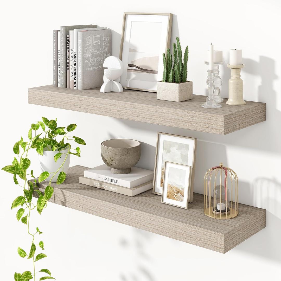 Heimlove 36 Inch Floating Shelves for Wall,Thicker and Deeper Wall Shelves Mounted Storage & Display Wood Shelf,Hanging Shelf for Bedroom Living Room Kitchen Office, Set of 2, Grey