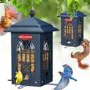 Kingsyard Squirrel Proof Bird Feeders for Outdoors with Weight-Activated Perches, 5 Lbs Capacity Large Metal Bird Feeder House for Small Wildbirds Cardinal Finch Bluebird, Weatherproof, Blue