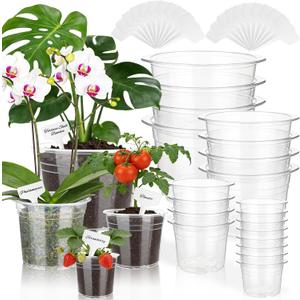 Ysglory 20 Pcs Clear Nursery Pots 4/6/7/10 Inch Plastic Plant Pots with Drainage Holes for Seed Starting Planters Transparent Reusable Seedlings Pot - 20 Plant Labels