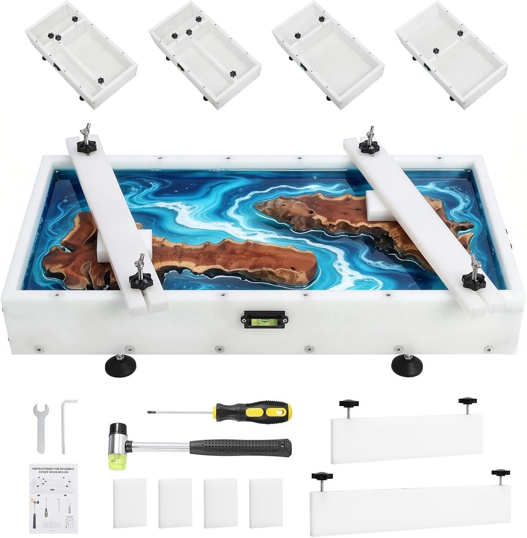 BEAMNOVA Reusable Epoxy Resin Mold Kit, 24 * 12 * 3 Inches, with 2 Dividers for Multiple Sizes, River Table, Wood Board Craft, Art Making Crafting Frame