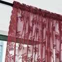Kotile Maroon Sheer Curtains 72 Inch Length 2 Panels Cottagecore Floral Lace Curtains for Door Window, Rod Pocket Privacy Light Filtering Sheer Window Curtains for Bedroom, 52 x 72 Inch