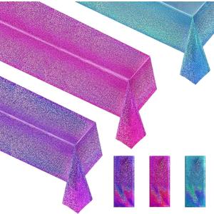 Purple & Blue & Fuchsia Red Holographic Tablecloth 40" x 108" Party Decoration Valentine's Day Birthday Party Table Decor Iridescence Plastic Table Cloth for Halloween Bachelorette Supplies