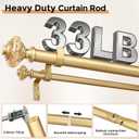 Gold Double Curtain Rods for Windows 66 to 120 Inch, 1 Inch Adjustable Decorative Crystal Long Dual Curtain Rod, Heavy Duty Vintage Double Drapery Pole with Gold Foil Finials for Living Room
