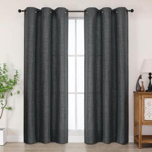 Chyhomenyc Coal Black Curtains 72 Inches Long 2 Panels for Living Room, Light Filtering Faux Linen Textured Soft Window Curtains, Farmhouse Home Decor Grommet Bedroom Drapes, 40Wx72L, 2PCS