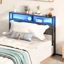 Livofloral Headboard Full Size, Headboards with Charging Station, USB Port and LED Light, Head Board with 2-Tier Storage Shelf, Adjustable Height, Easy Assembly, Sturdy and Stable, Black