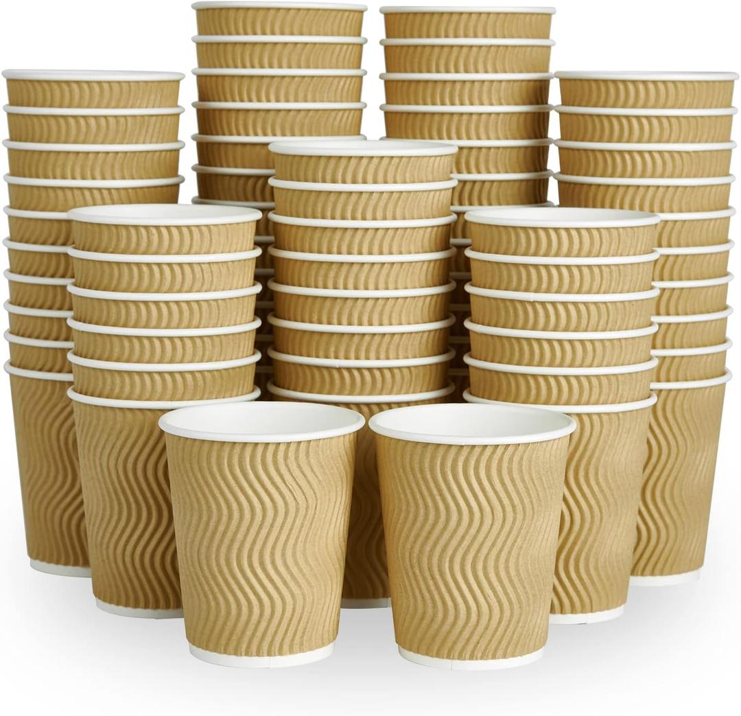 8 oz Coffee Cups, 120 Count Insulated Ripple Wall Paper Hot Coffee Cups for Hot Beverage