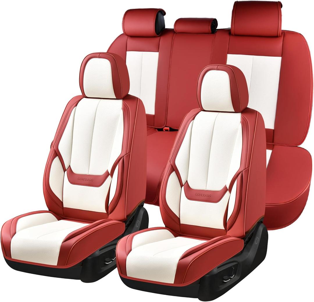 Coverado Car Seat Covers Full Set, Car Seat Protector Waterproof, Nappa Leather Car Seat Cushion, Seat Covers for Cars, Front Seats and Back Universal Fit for Most Cars