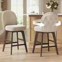 VASAGLE Bar Stools Set of 2, Swivel Counter Height Bar Stools with Back and Wood Legs, Chenille Fabric Upholstered Barstools, 26.2-Inch Tall Counter Barstools for Kitchen Island, Cappuccino Beige
