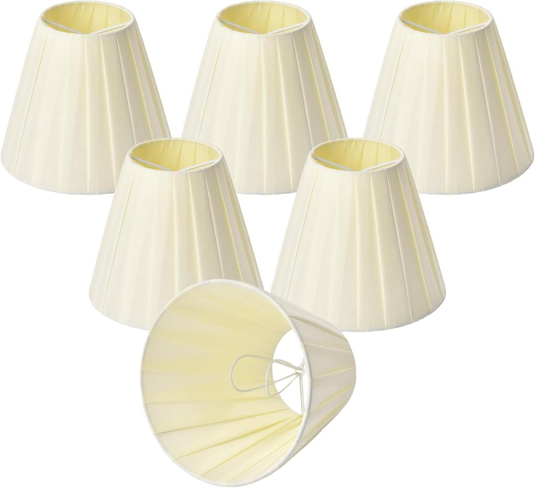 Chandelier Lamp Shades Set of 6 ClipOn,Beige Pleated Small Empire Lamp Shades for E12 Candelabra Bulbs–Light Covers for Chandeliers, Wall Sconces, Table Lamps