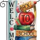 5 x Welcome Back to School Pencil Book Garden Flag 12x18 Inch Double Sided Flag Seasonal Classroom Teacher Flag Outdoor Yard Decoration