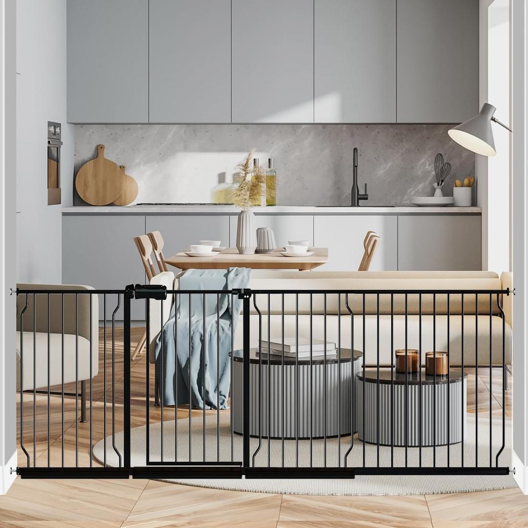 Fairy Baby Extra Wide Baby Gate 85.8-90.5 Inch Wide, Walk Through Pressure Mounted No Drill for Doorways, Long and Large Tension Gate for Pet and Kids