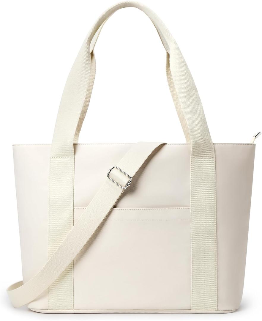 KALIDI Tote Bag for Women,Shoulder Bag with Laptop Compartment for work Leisure Nylon Top-Handle Foldable Weekend (Beige)