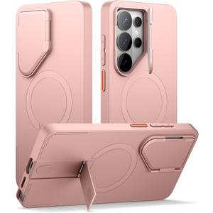SURITCH for Samsung Galaxy S26 Ultra Phone Case, Magnetic Protective Cover with Camera Cover & Adjustable Metal Kickstand for Galaxy S26 Ultra -Pink