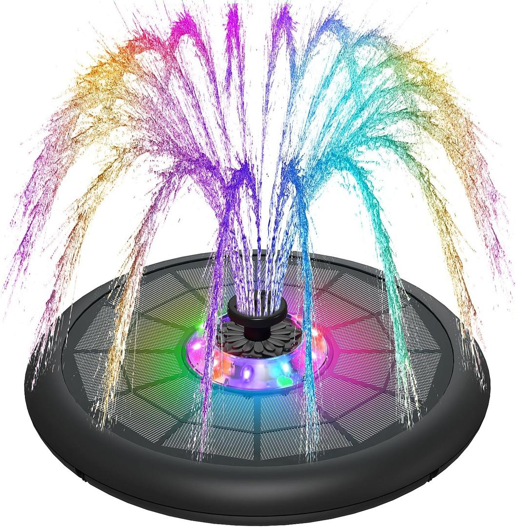 SZMP Solar Fountain Upgraded UFO Colorful Lights, 5W Solar Water Fountain Pump with 7 Nozzles & 4 Fixers, for Bird Bath, Garden, Pool, Outdoor Decor (Multicolor)
