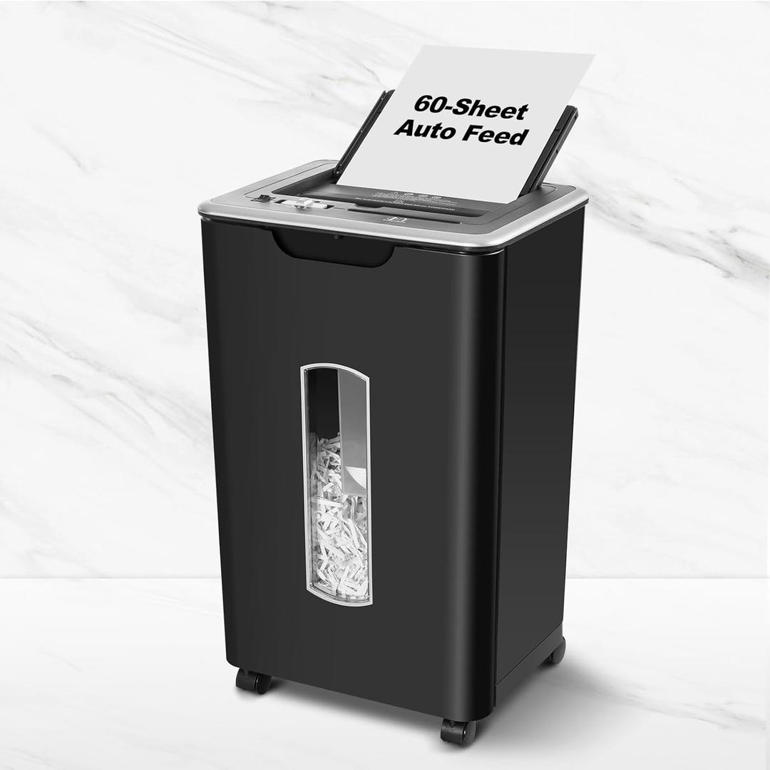 Paper Shredder for Home Office, 60 Sheets Auto Feed, 2.4m/min Shredding, 55dB Super Quiet, P-4 Cross Cut Shredders with 5.8 Gallons Bin Shreds CD, Credit Card