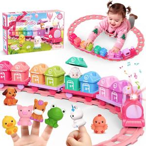 Train Set Toy Toddlers for 1-3 Learning Toy for Ages 1 2 3,Montessori Learning Matching & Sorting Toys, Christmas Birthday Gift Boys Girls (Pink)