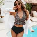 Edelqual Women High Waisted Bikini Sets Two Piece Swimsuit Ruffle Tummy Control Halter V Neck Bathing Suit 2026 Summer (Black, XL)