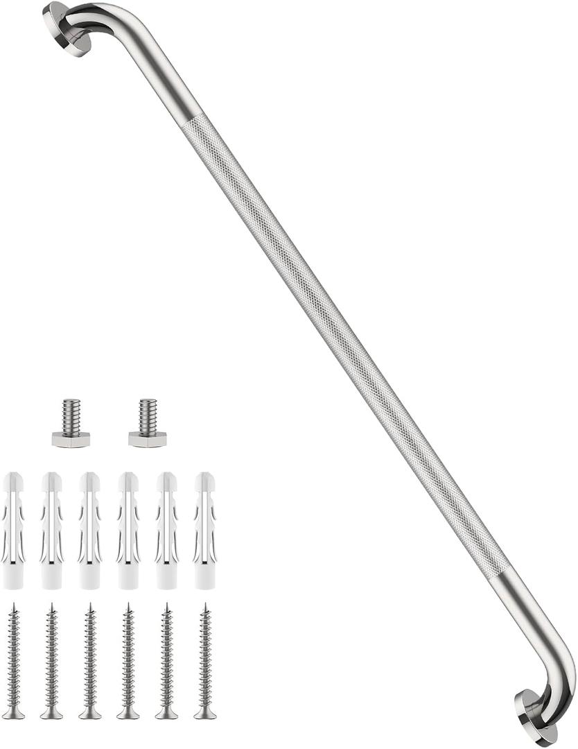 40 Inch Anti Slip Shower Grab Bar, Munzong Bathroom Grab Bar for Showers, Brushed Nickel Knurled Handicap Balance Bar,Safety Hand Rail Support Elderly Senior Assist Bath Handle