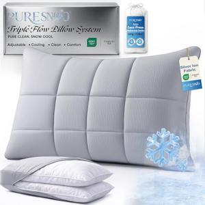Cooling Adjustable Pillow for Side Sleepers, Silver Infused Bed Pillow, Cool Soft Firm Pillow for Hot Sleepers, Back & Stomach Sleepers, Self-Cleaning Technology for 3X Freshness Sleep, Grey1