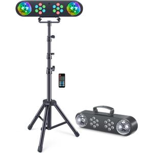 DJ Lights with Stand, Rotating Disco Ball PartyBar Light Set, LED DJ Lights Remote & Sound Activated, Mobile Stage Lighting Package, for Parties Gig Bar Move Band Wedding Halloween Christmas