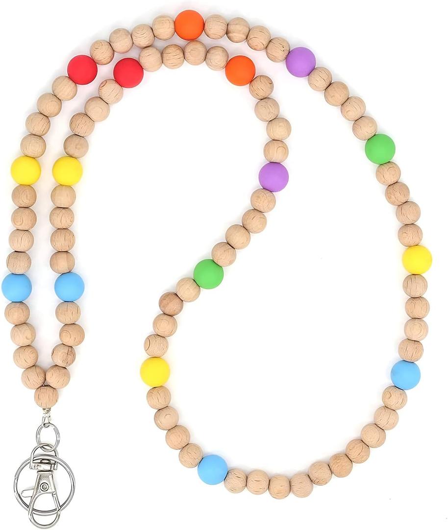 3 x Fashion Wooden Beaded Lanyard - Portable teacher lanyards, Lanyard for Teachers Suitable for Keys, ID and Badges (1 style)